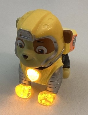 Paw Patrol Mighty Pups Rubble  Figure Light Up Badge & Feet Yellow Toy