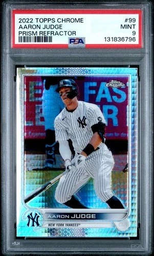 PSA 9 mint 2022 TOPPS CHROME #99 AARON JUDGE PRISM REFRACTOR Yankees MVP legend