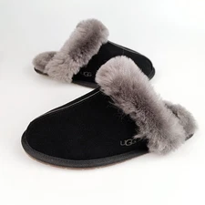 UGG Women's Scuffette II Black/Grey Slippers Sheepskin Warm Shoes 1106872