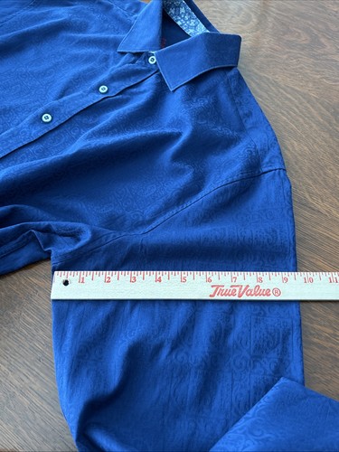 Camisa Robert Graham Azul Estampado Jacquard Abotonada Puño Abatible XL - Imagen 13 de 13