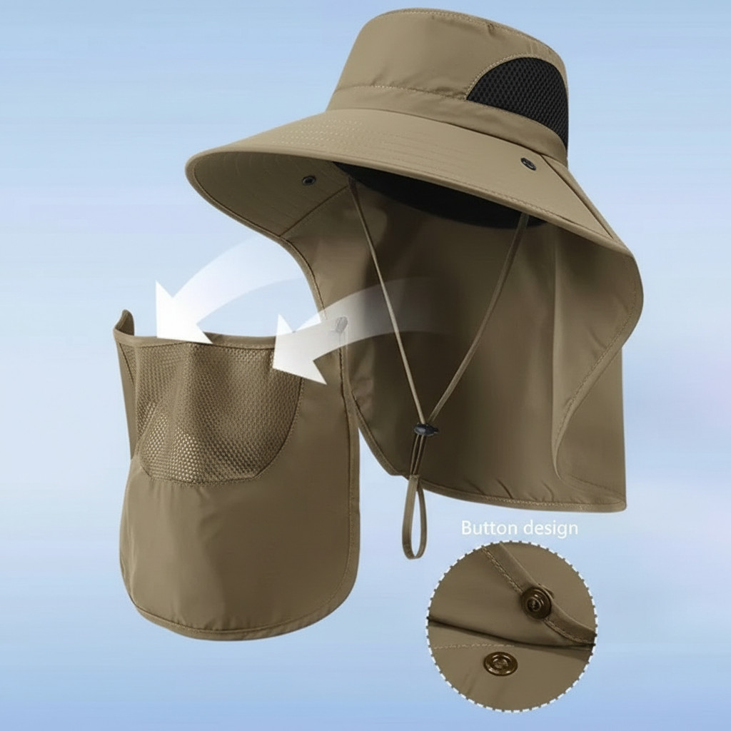 UV Sun Hat with Neck Flap Outdoor Fishing Hunting Hiking Bucket Cap Men Women