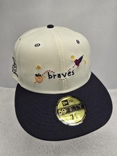 New Era Atlanta Braves Cream/Navy Micah Dreams x MLB Blank Canvas Fitted 7 1/2