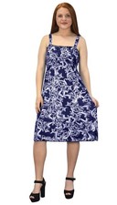 Women's Summer Dress Knee Length Exotic Print Navy White XXL