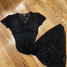 Vintage 90s Dawn Joy Crochet Sheer Maxi Dress Size 7/8 WhimsiGoth Grunge USA