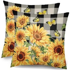 Sunflower Pillow Covers 18x18 Set of 2 18" x 18" Pack of 2 Black Yellow Green