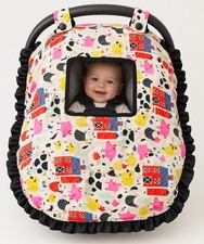 Baby Infant Car Seat Canopy Cover weighted minky peakaboo farm cow chicken sheep