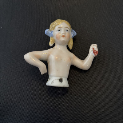 Antique Girl Porcelain Pin Cushion Half Doll Germany