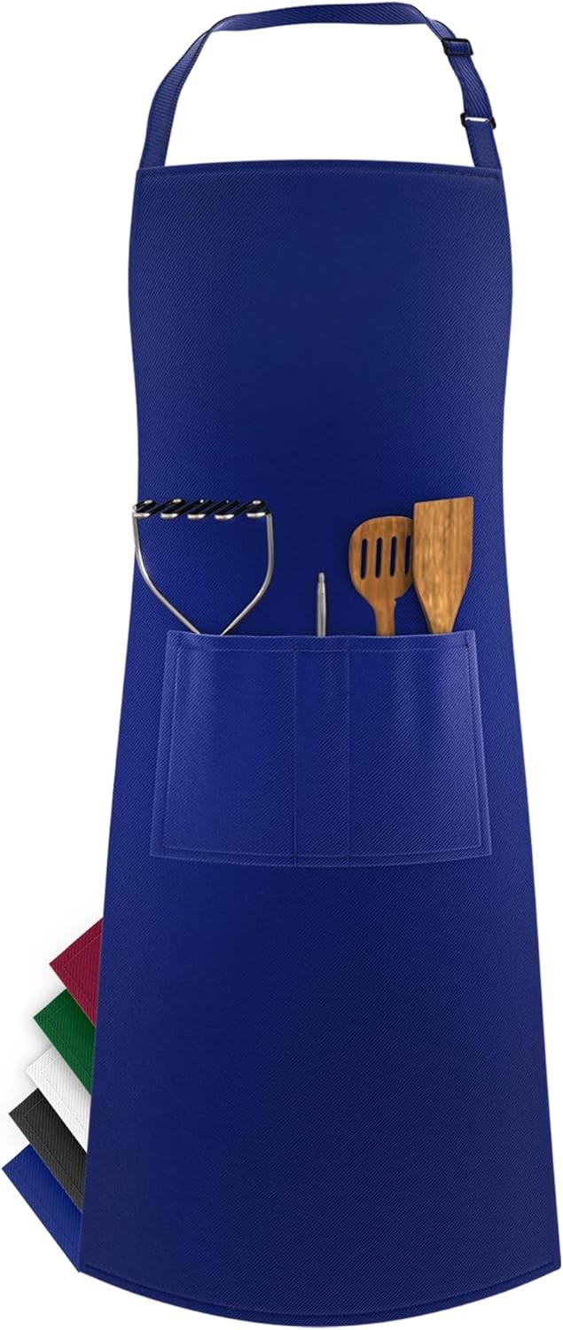 Waterproof Cooking Apron with 3 Pockets Adjustable Long Straps Kitchen Chef Bib
