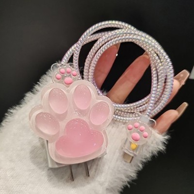 Cartoon Cute Cat Claw Transparent Silicone Charger Case For IPhone 15 18W-20W