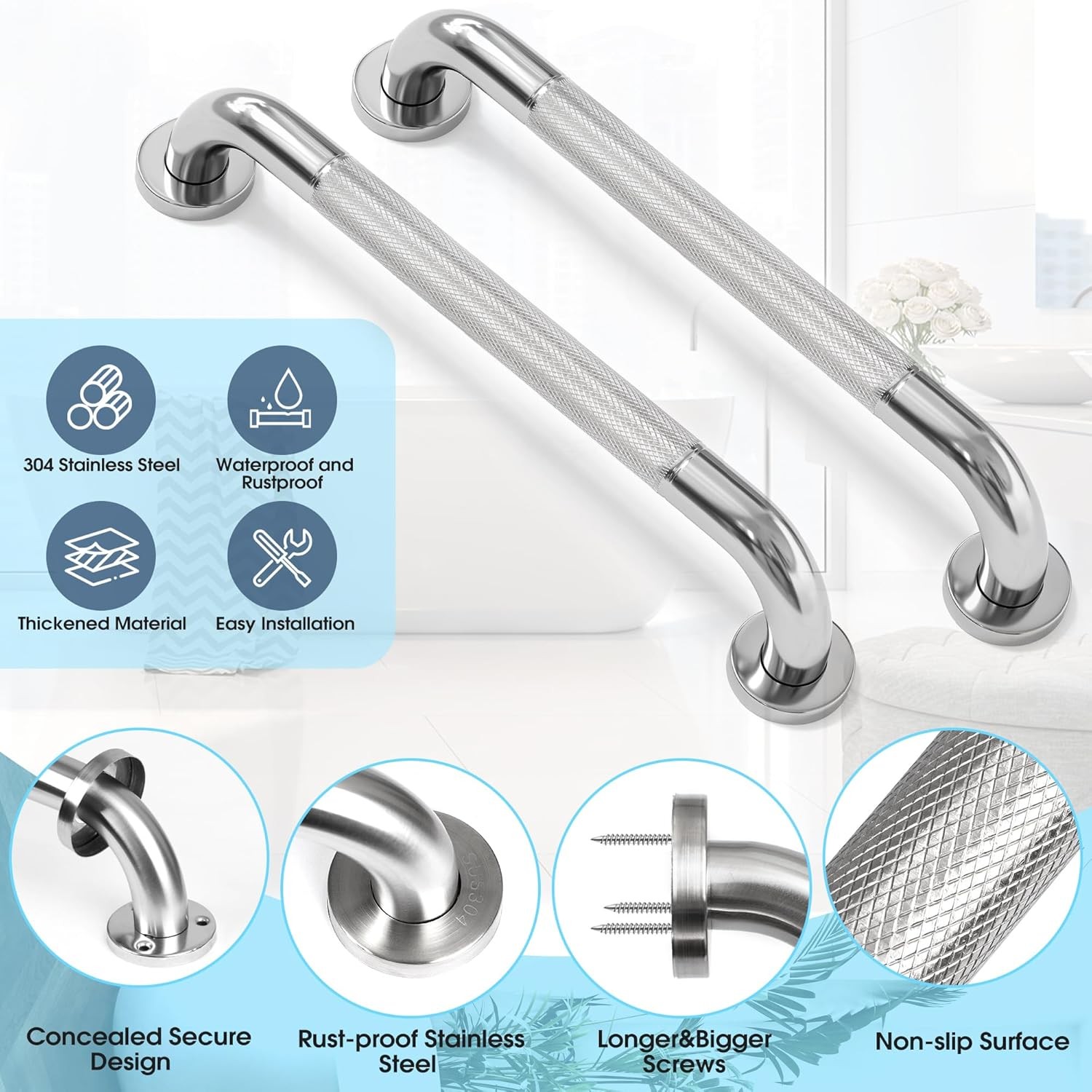 Grab Bars for Bathtubs and Showers 2 Pack,16 Inch Anti-Slip Shower Grab Bars for