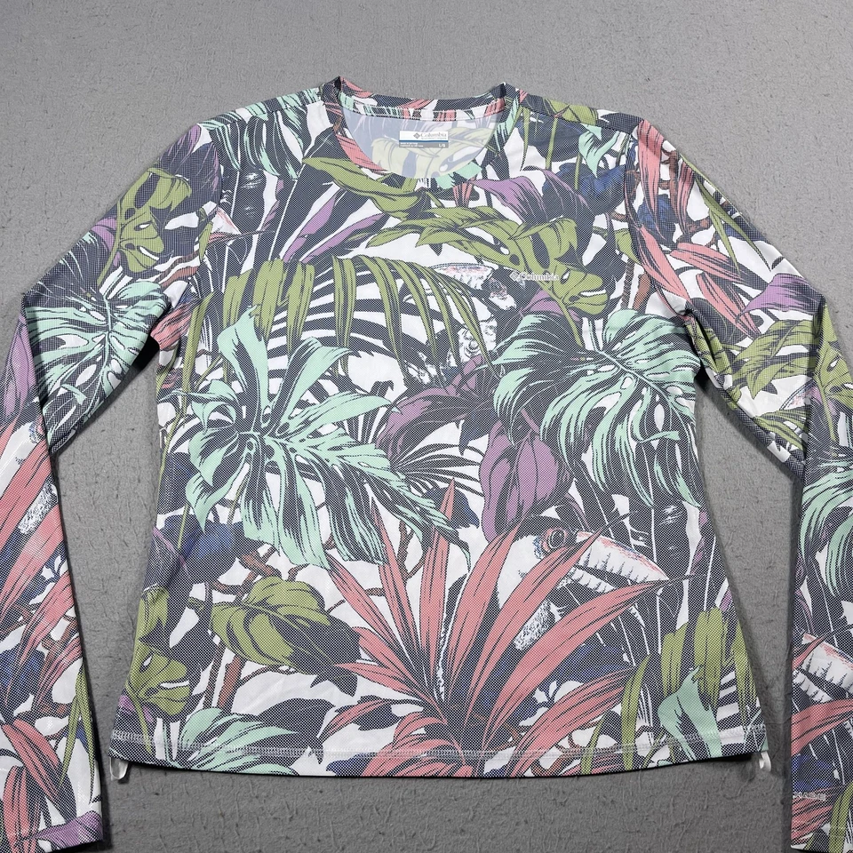Camisa Columbia Feminina Grande Multicolorida Estampa Tropical Omni-Shade Manga Longa - Imagem 2 de 4