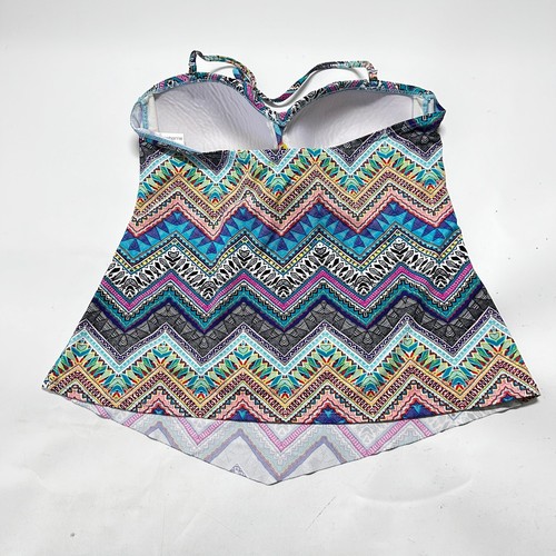 Liz Claiborne Womens Swim Top Size 14 Green Blue Pink HEM HAS BEEN CUT - Picture 2 of 4