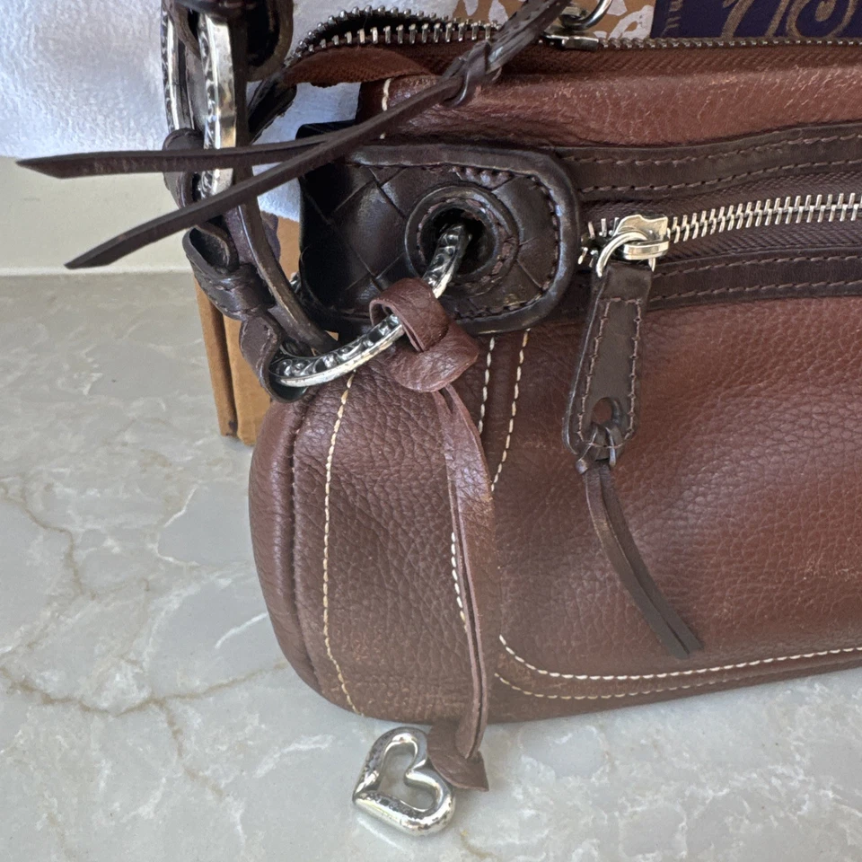 Bolso de Hombro Brighton Hayden Rústico Cuero Marrón Correa Tejida con Caja Bolsa para el Polvo Foto 3 de 4