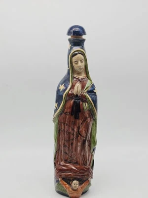 Vintage Tlaquepaque Pottery Bottle Lady Of Guadalupe Terracota Art Handmade Holy - Image 1 of 4
