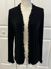 Chico  s Travelers Womens 2 US L 12 Open Front Ruffle Jacket Slinky Black Stretch