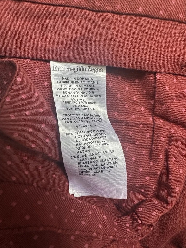 Pantalones chinos Ermenegildo Zegna borgoña ajustados - para hombre talla 50 IT / 32-34 EE. UU. Foto 3 de 4