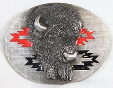 Vtg Siskiyou Buffalo Belt Buckle 1993 Native American Red Black Dimensional Big