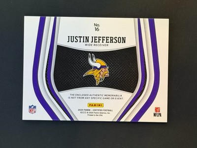 2020 Panini Certified Justin Jefferson #16 Mirror Purple Rookie