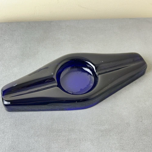 Vintage Blenko Cigar Ashtray Cobalt Blue Art Glass MCM