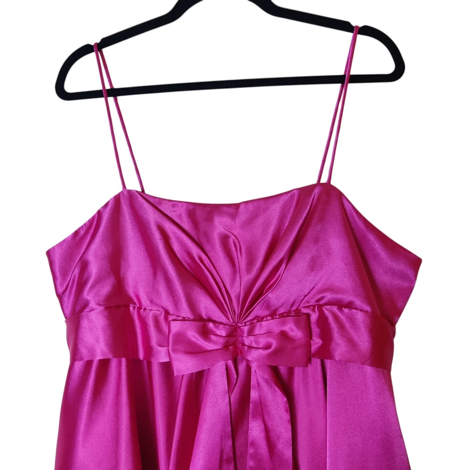 Vtg Y2K Cindy Pink Satin Babydoll Bow Party Prom Dress Bubble Hem 2XL Coquette - Image 3 of 4