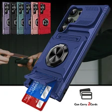 For Samsung Galaxy S25 Ultra S24 FE S23 Shockproof Ring Stand Card Slot Case 