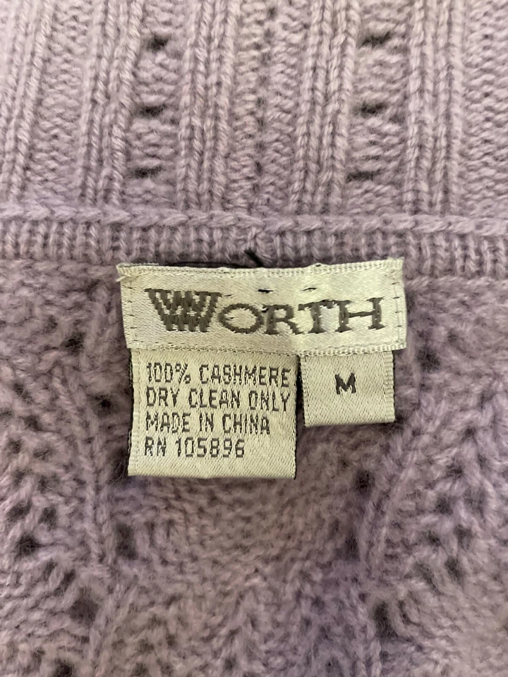 Worth Womens Shawl Collar Open Knit Cardigan Sweater Medium Purple 100% Cashmere Foto 2 de 4