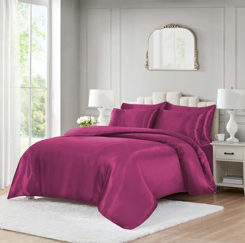 6 Pcs Satin Complete Bedding Set Silky Duvet Cover, Fitted sheet & Pillow Cases - Picture 97 of 205