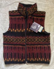 Tenth Mountain Women's Icelandic Wool Vest Aztec Fair Isle Pattern Zip Black Xs