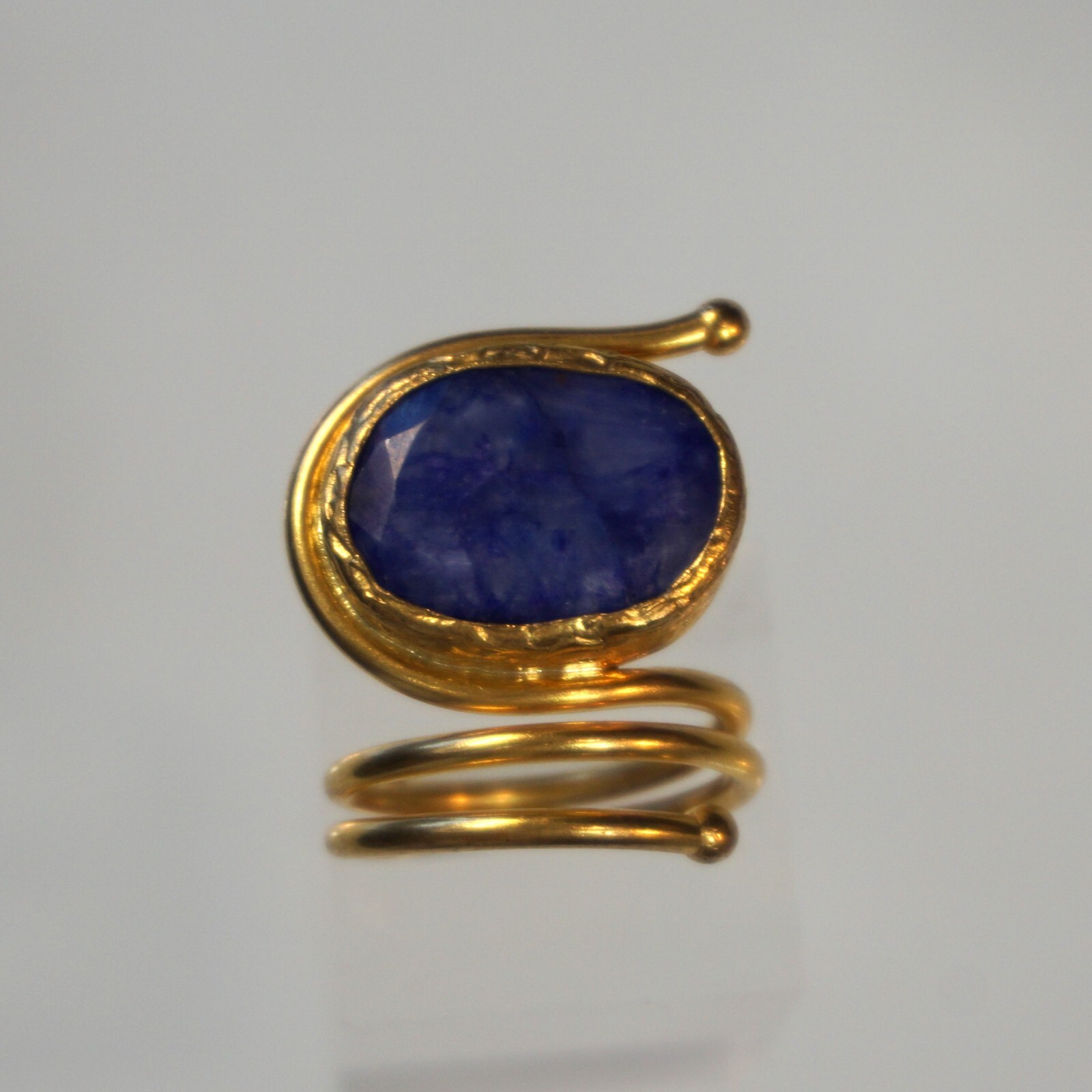 Statement Ring Open Loop Wrap With Blue Stone Inl… - image 7