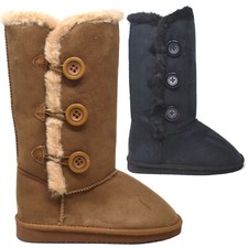 LADIES WINTER WARM SNOW FAUX WELLINGTON BOOTS SHOE FUR LINED BUTTONS WOMENS 