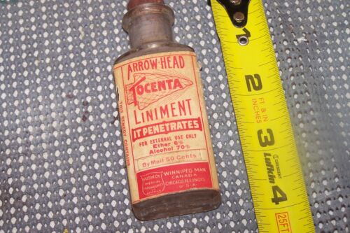 Arrow-Head Tocenta Liniment-2 1/2"  bottle,Cork,NOS,Great Label,Never Filled - Afbeelding 1 van 5