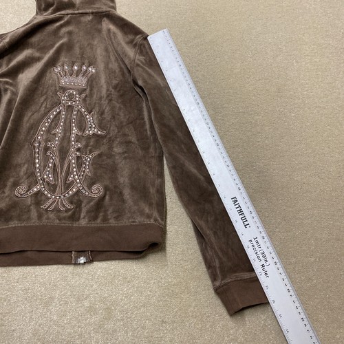 Christian Audigier Velvet Hoodie Small Women's Brown Y2K Ed Hardy Velour - Picture 16 of 19
