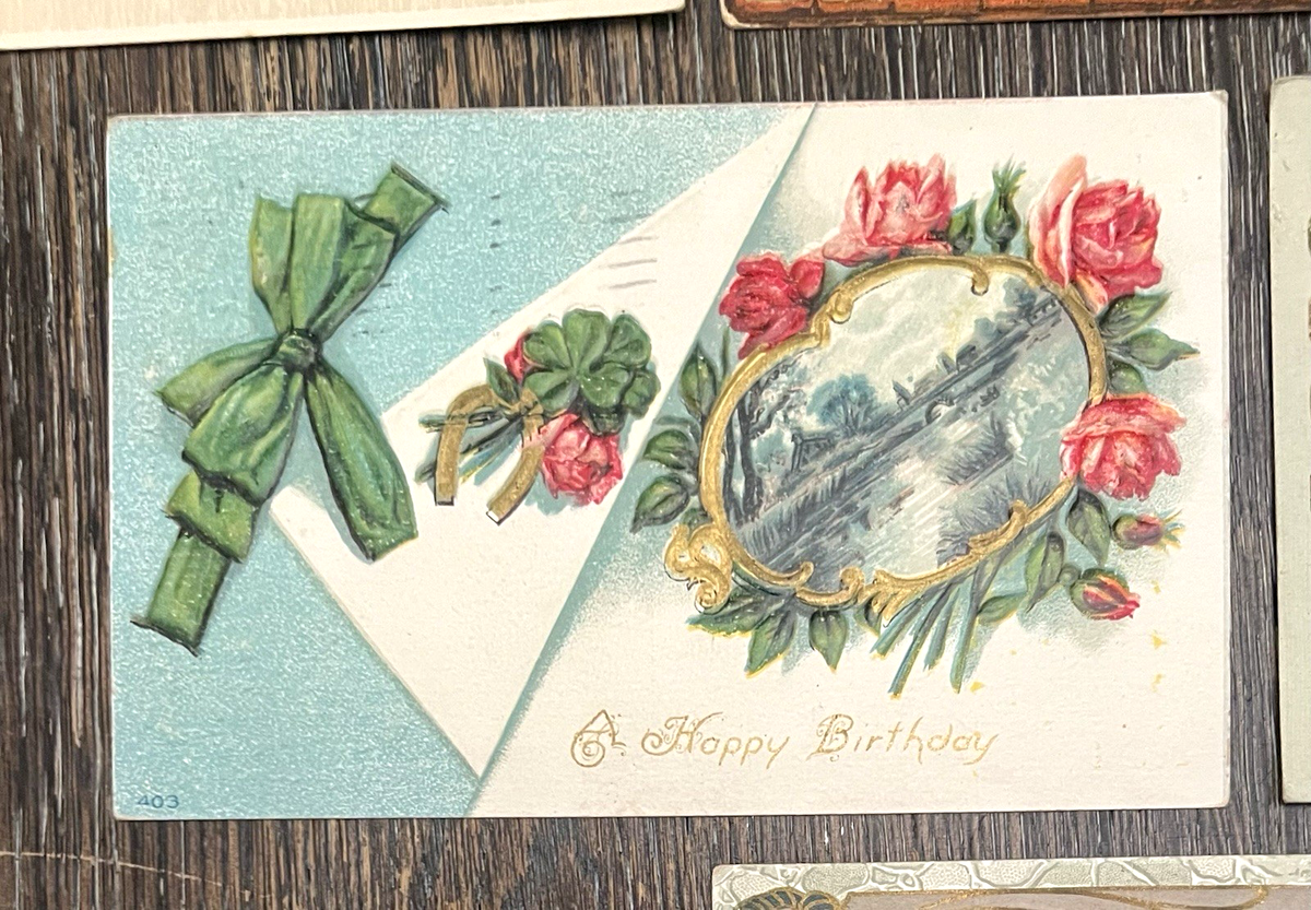 10 Vintage 1910s Embossed Postcards w/ Stamps Birthday Greetings