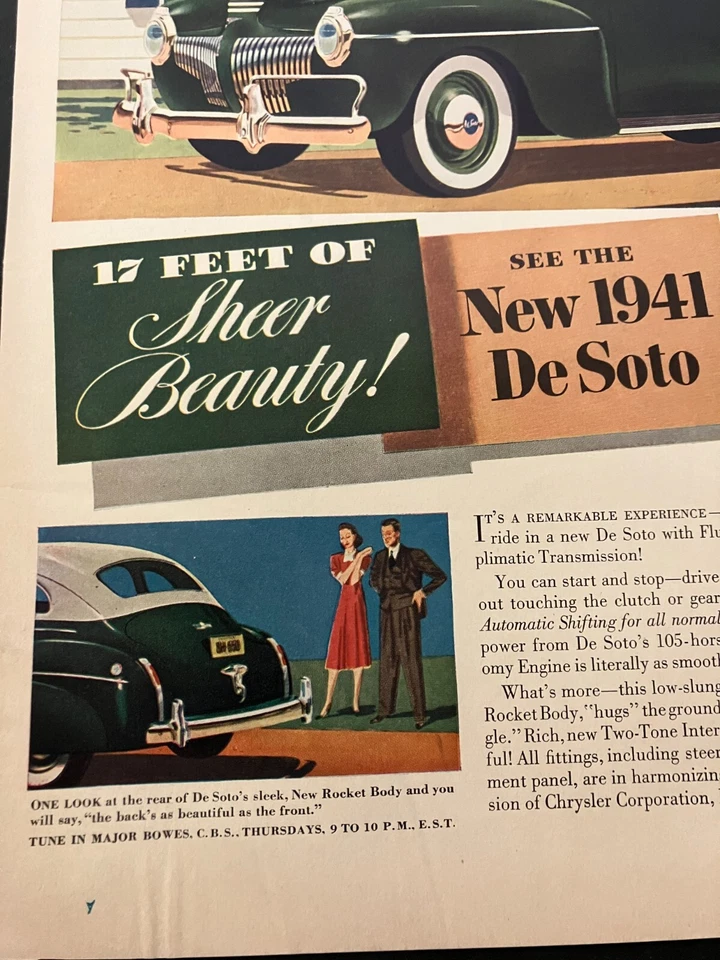 Sedã verde 1941 DeSoto 4 portas - Vintage impressão colorida original anúncio arte de parede - BOM - Imagem 4 de 4