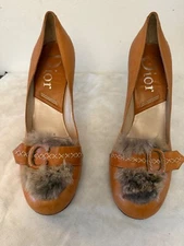 Christain Dior brown fur logo heels