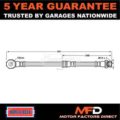 Fits Mitsubishi Shogun Pajero 2007- 3.2 D 3.8 Brake Hose Rear Borg & Beck
