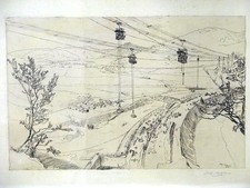 Wilhelm Thielmann Industrie Radierung "Bau der Edertalsperre" 1912 Signiert 