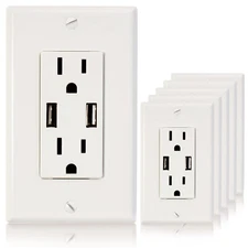 USB Wall Outlet Receptacles -15 Amp Electrical Outlet with USB Ports(3.1A, 5VDC)