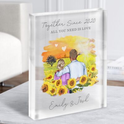 Together Sonnenblume Geschenk für Sie oder Ihn personalisiert Paar klar Acrylblock