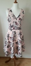 MISS SELFRIDGE Dress UK 10 Pink Floral Sleeveless Tie Fit & Flare Swing Knee