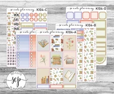 K104- Floral Books Weekly Kit Stickers, Planner, Scrapbooking, Bullet Journal
