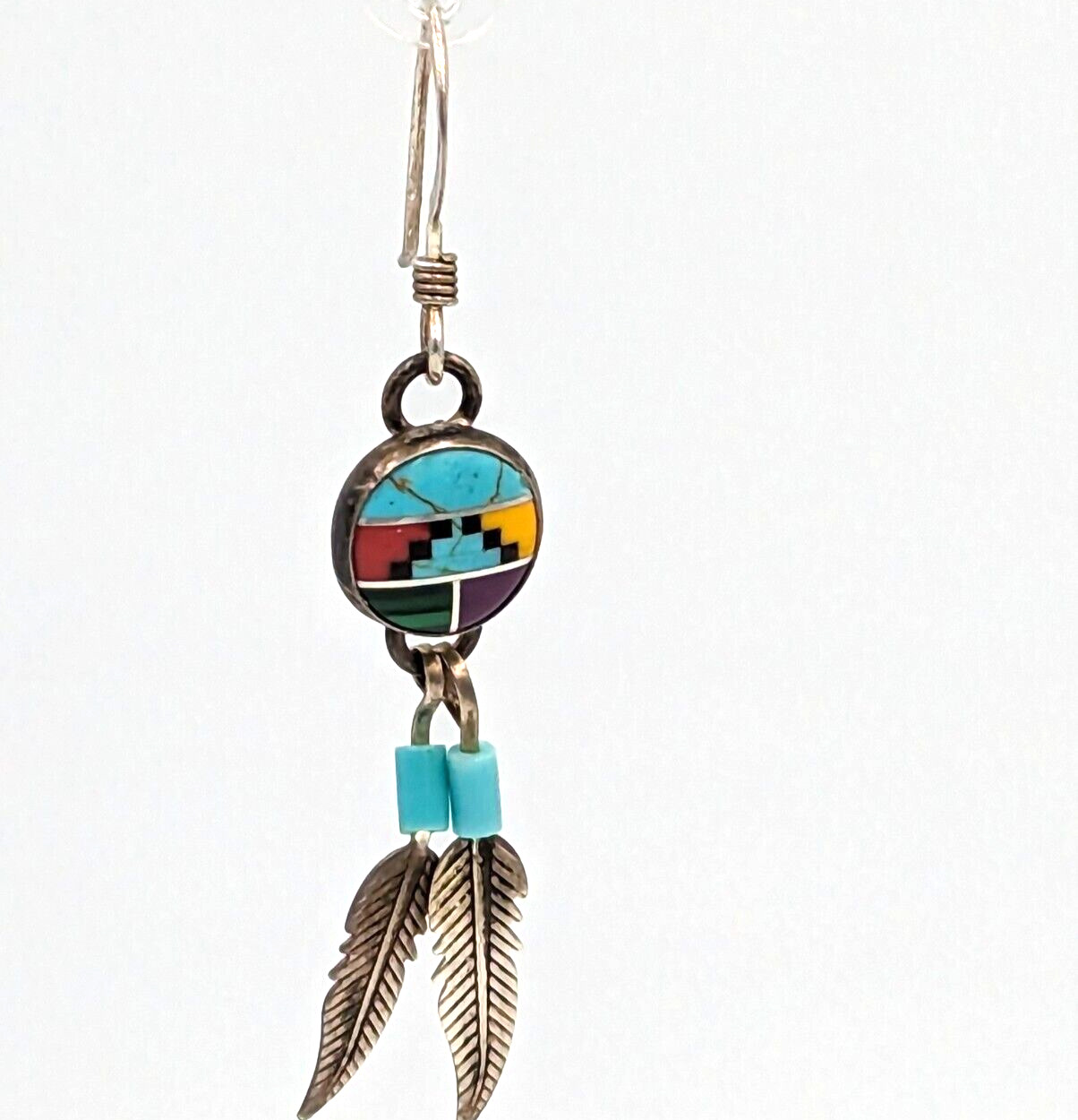 Vintage Native American Inlay And Feather Dangle … - image 7