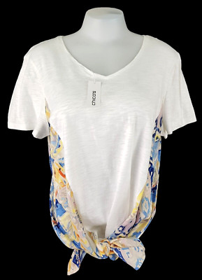 CHICOS Damen weiß geblümt S/S Abend Tunika Top Bindeband Taille - Größe 3 - M - UVP 89£