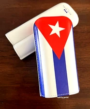 Elie Bleu Leather Cuban Flag Double Cigar Case / Pouch, New in Box