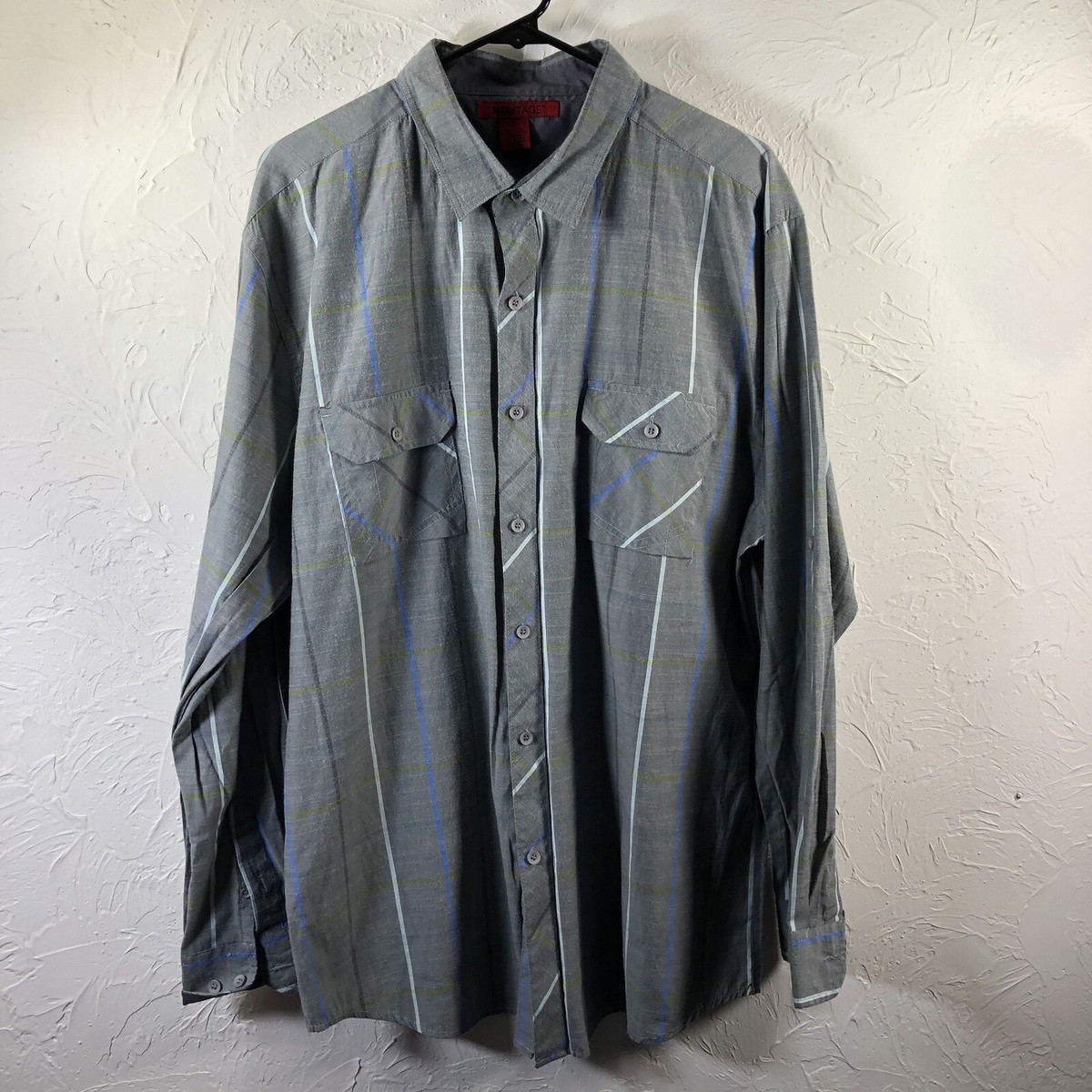 Montage Shirt Men's XXL Grey Button Soft Cotton Blend Long Sleeve