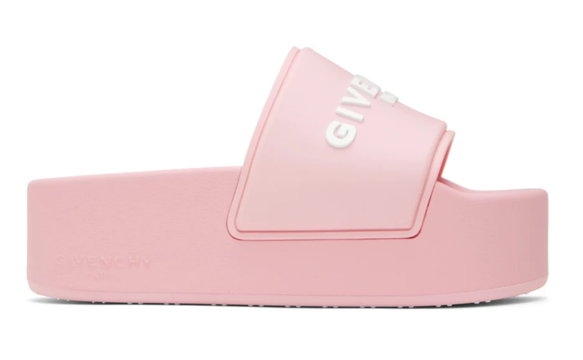 Givenchy Pink Platform Rubber White Logo Slide On Pool Sandal Flip