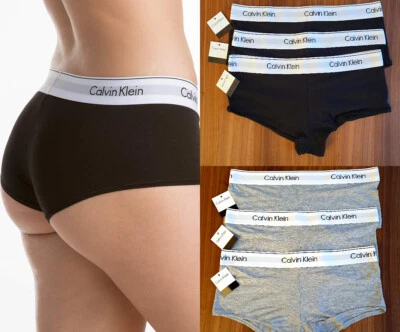 Calvin Klein Womens 3 Pack Boyshorts Knickers Panties Underwears Black Grey