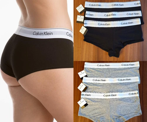 Calvin Klein Womens 3 Pack Boyshorts Knickers Panties Underwears Black Grey