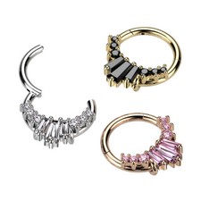 Piercing Anneau de nez en Acier - Décor en façade - Zircons Baguettes et Ronds -