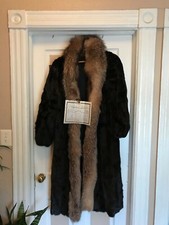 Macy’s Fur Mink & Fox Brown Winter Long Trench Coat Size Small